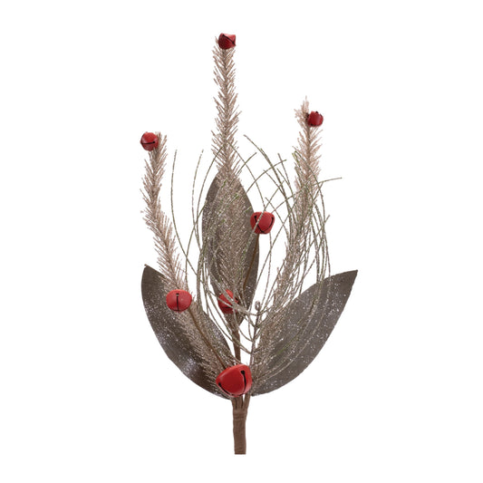 Glittered Pine and Sleigh Bell Spray (Set of 6)