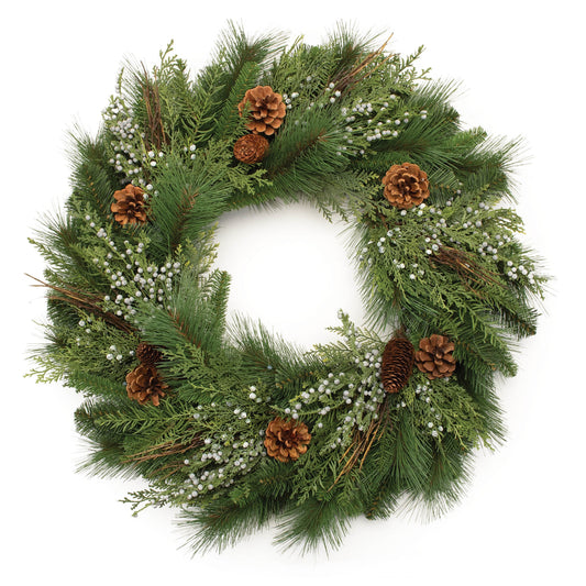Mixed Pine Juniper and Pincone Wreath 30"D
