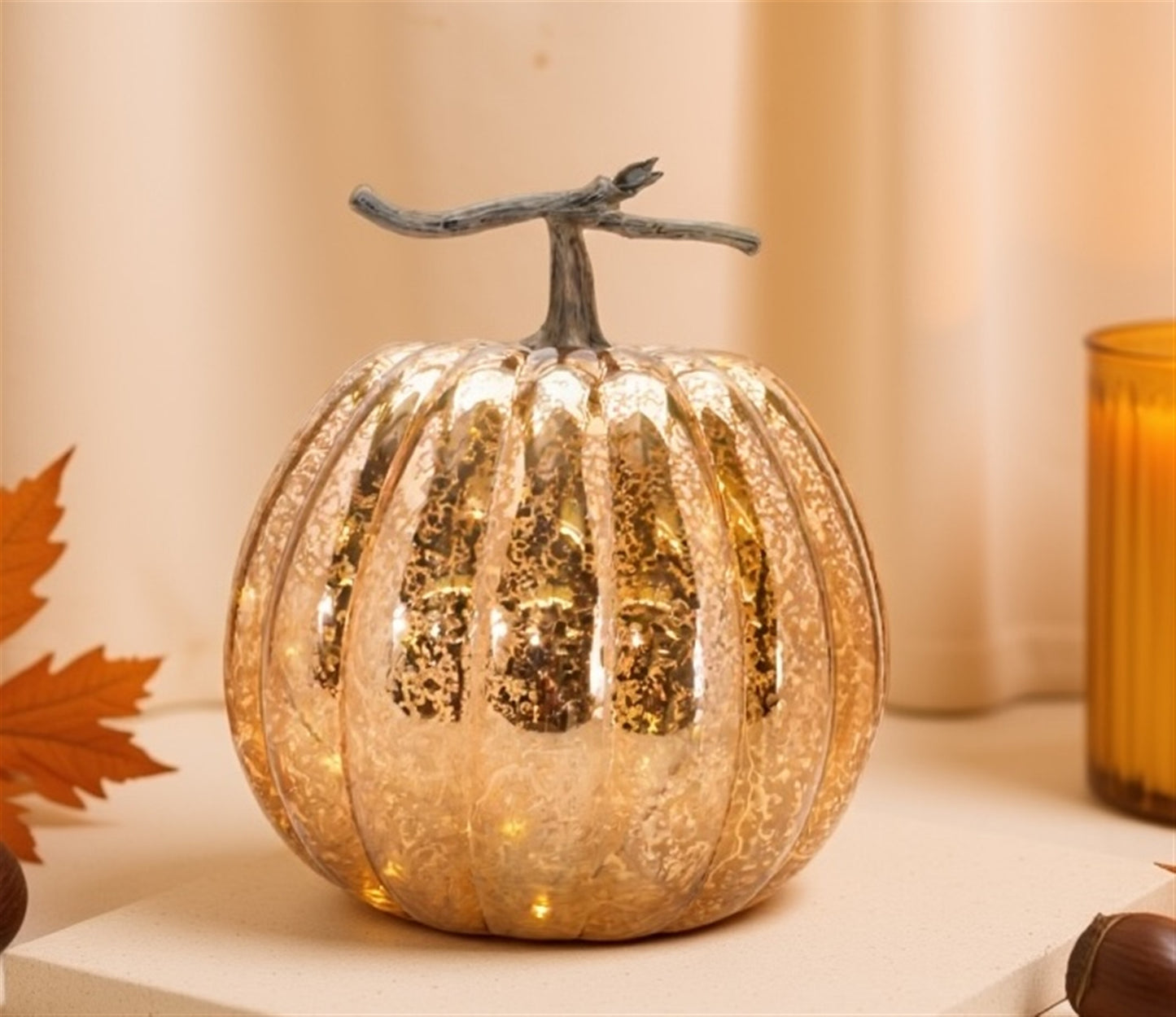 LED Mercury Glass Pumpkin Decor (Set of 2)