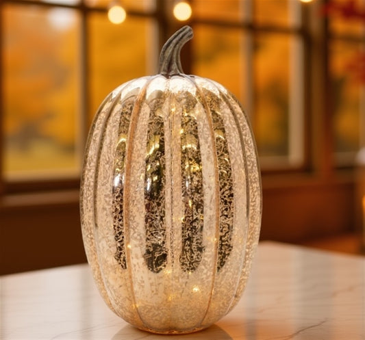 LED Mercury Glass Pumpkin Decor (Set of 2)