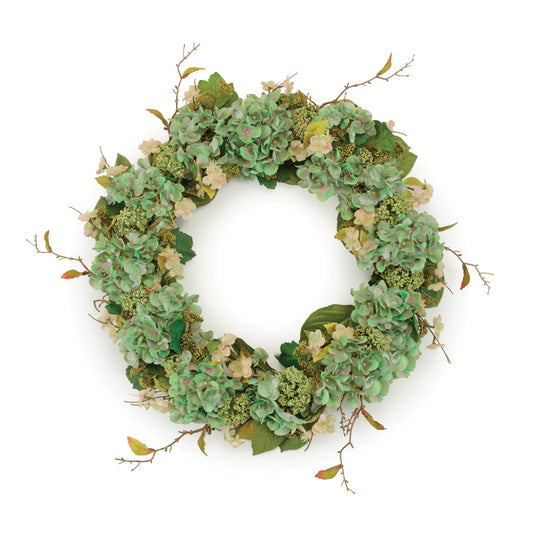 Hydrangea and Seedum Floral Wreath 32"D