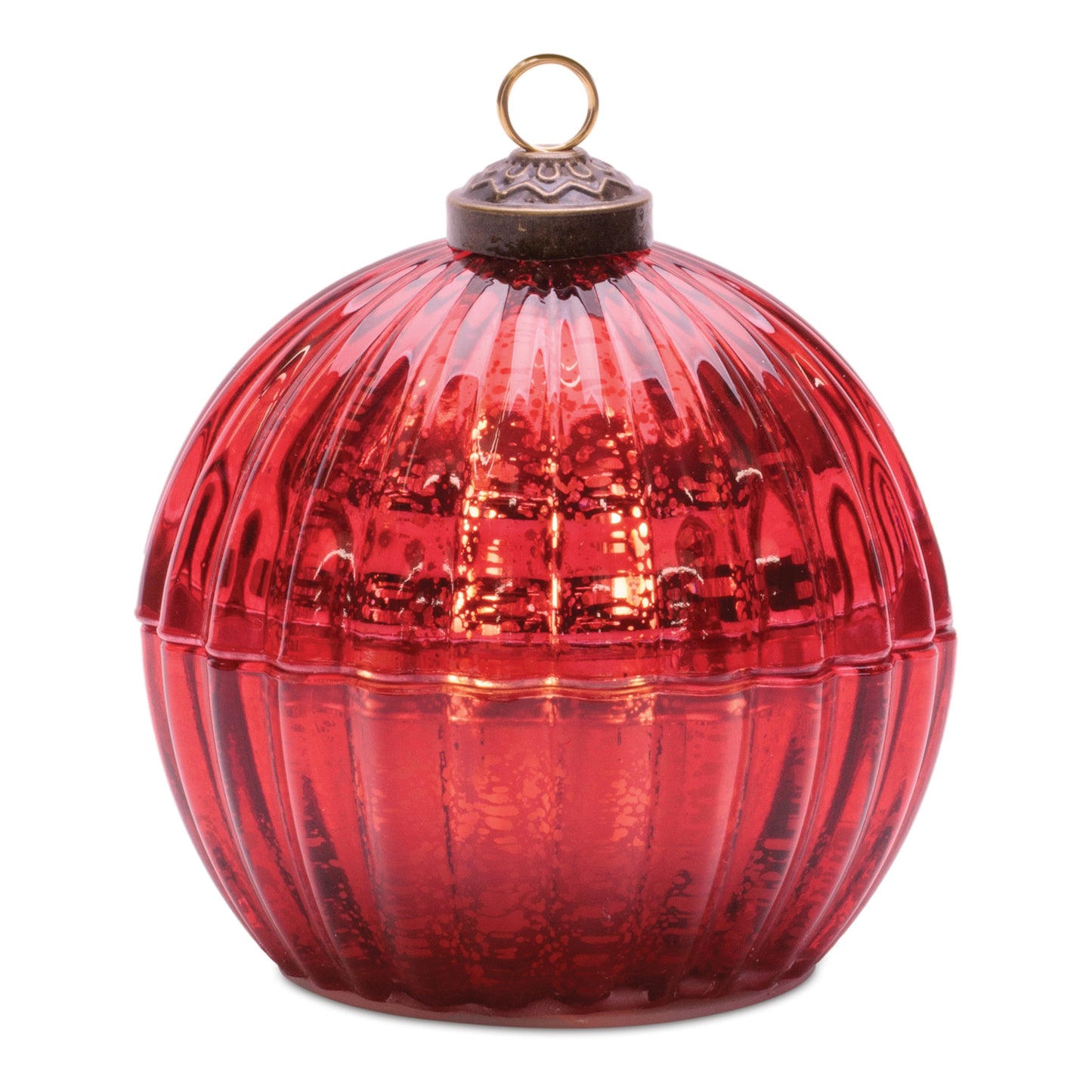 Glass Ornament with LED Candle Inside 4"D