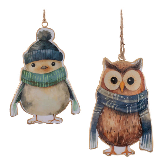 Iron Winter Owl and Bird Ornament (Set of 6)