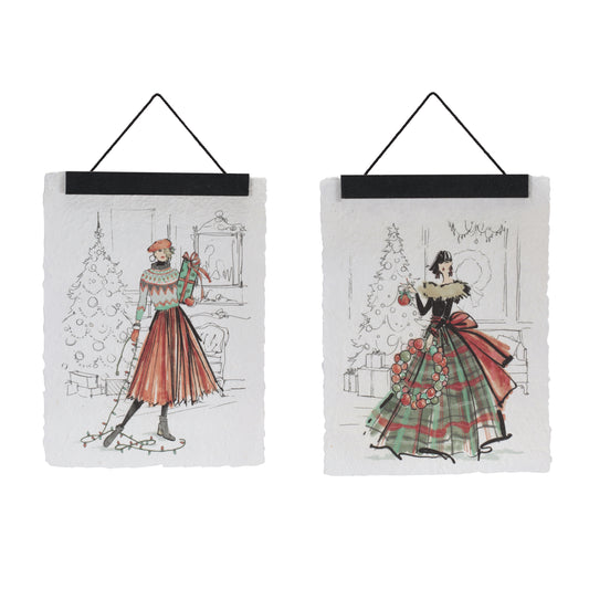 Vintage Holiday Fashion Illustration Banner (Set of 2)