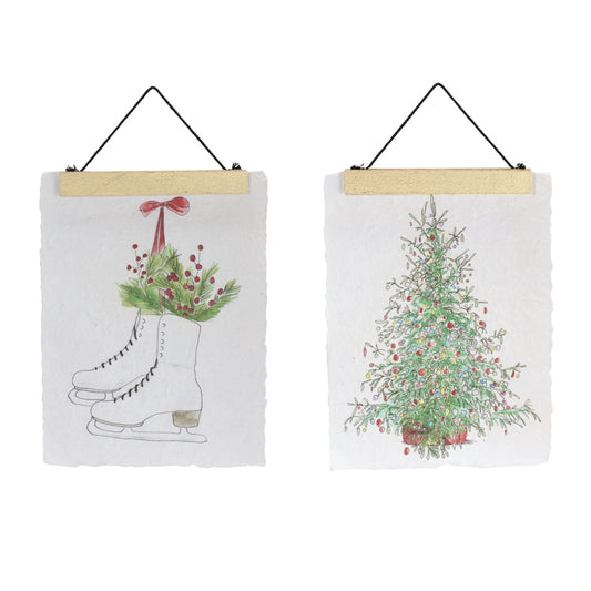 Christmas Tree & Ice Skate Holiday Banner (Set of 2)