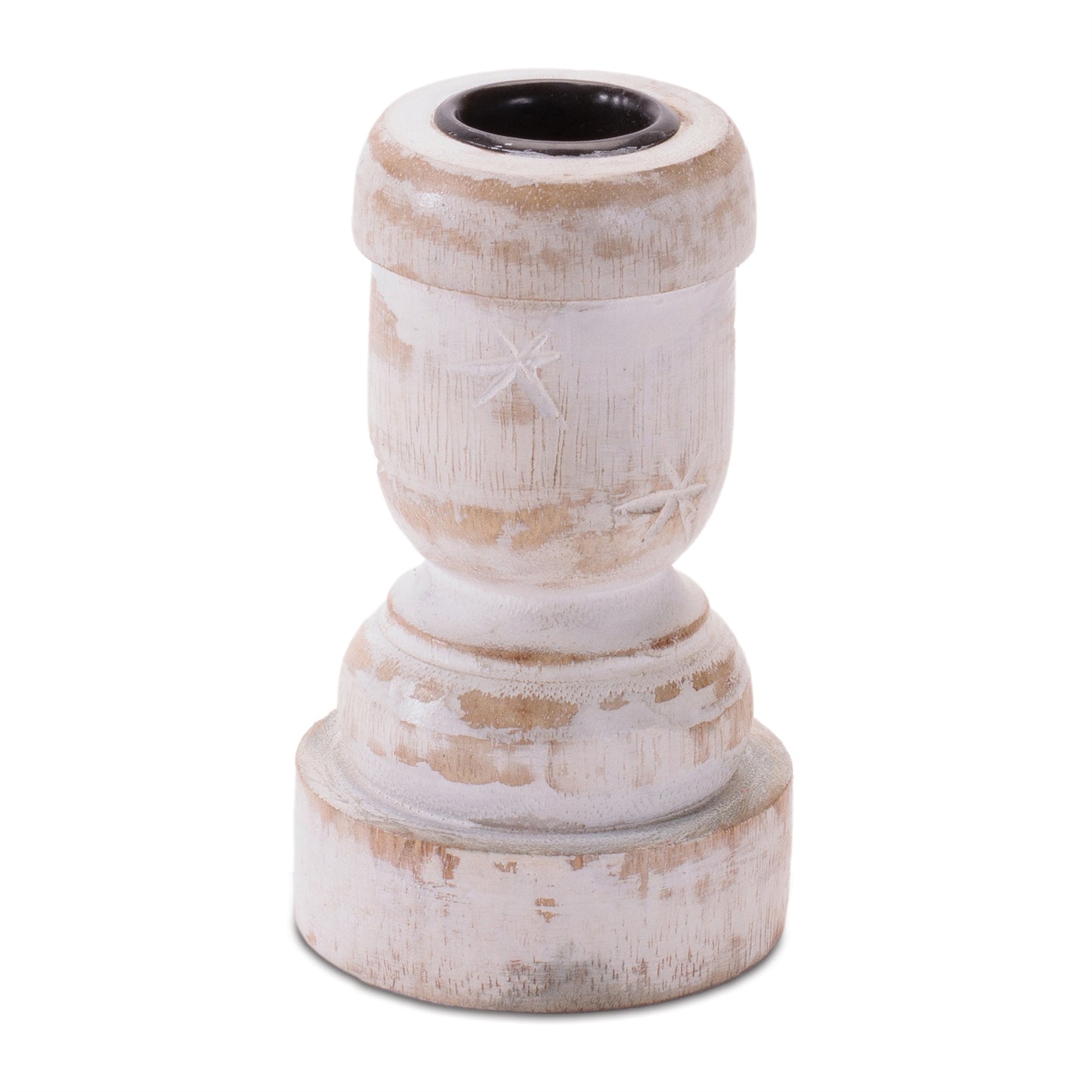 White Washed Wood Taper Candle Holder (Set of 2)