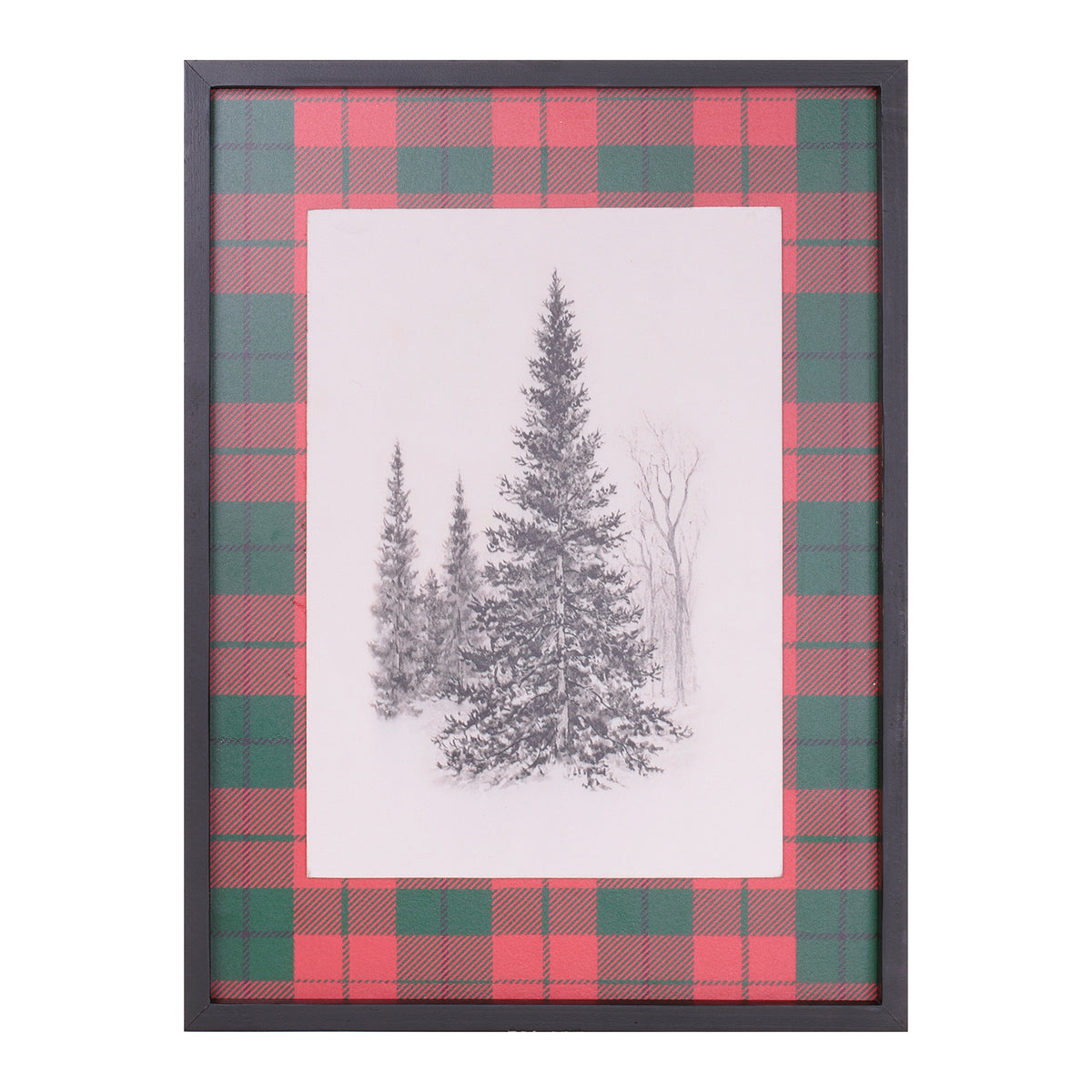 Framed Plaid Tree Print 16"H