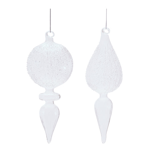 Frosted Textured Glass Finial Ornament (Set of 4)