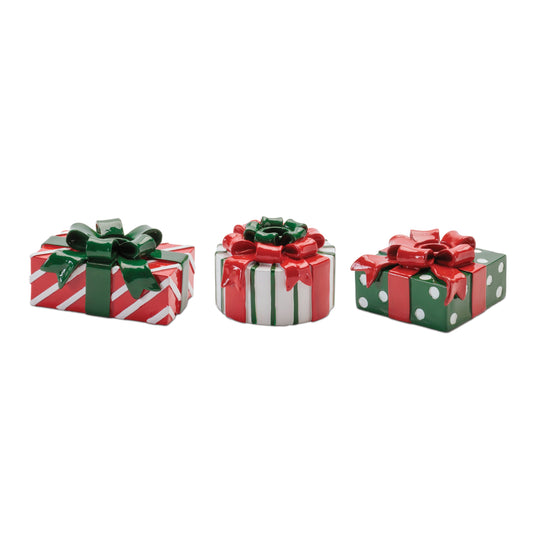 Holiday Present with Taper Candle Holder (Set of 3)
