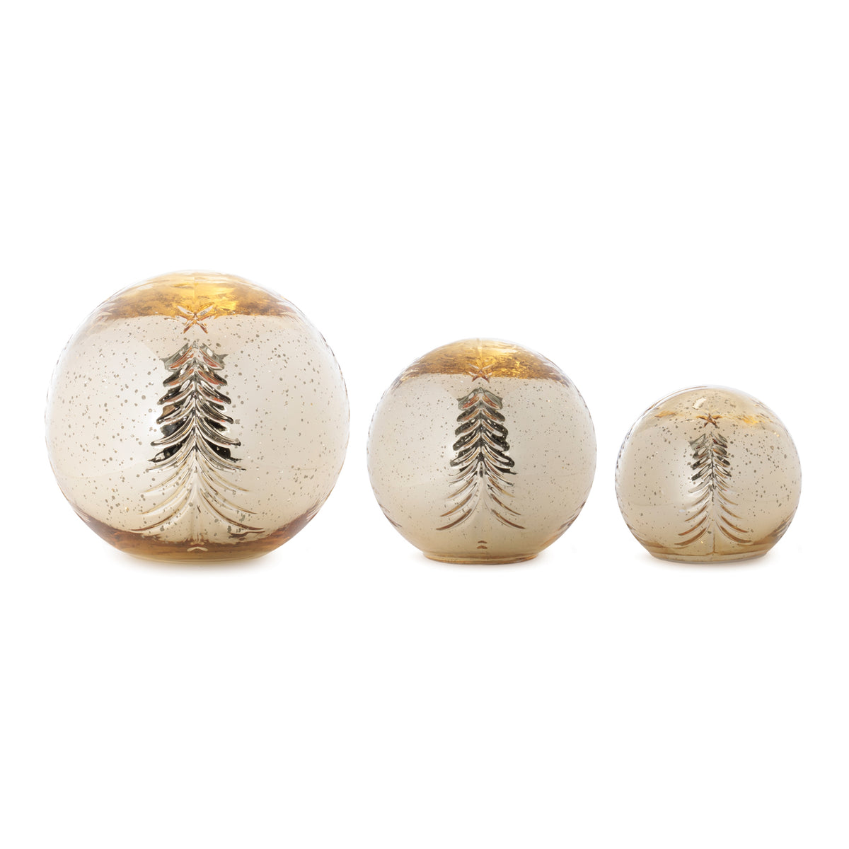 LED Snowy Etched Pine Tree Print Globe (Set of 3)