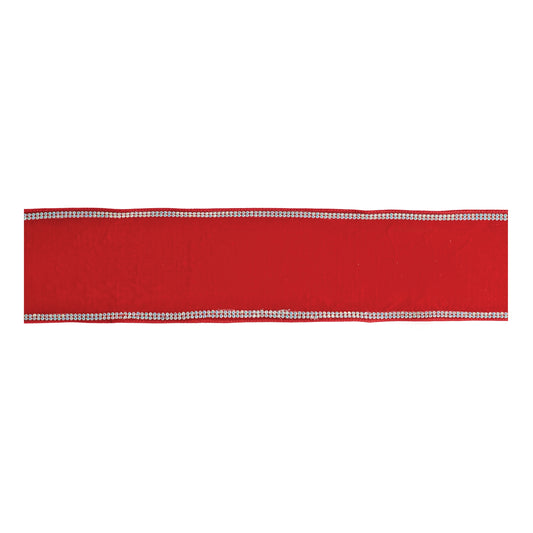 Velvet Rhinestone Trim Wired Ribbon 4" x 5 Yds.