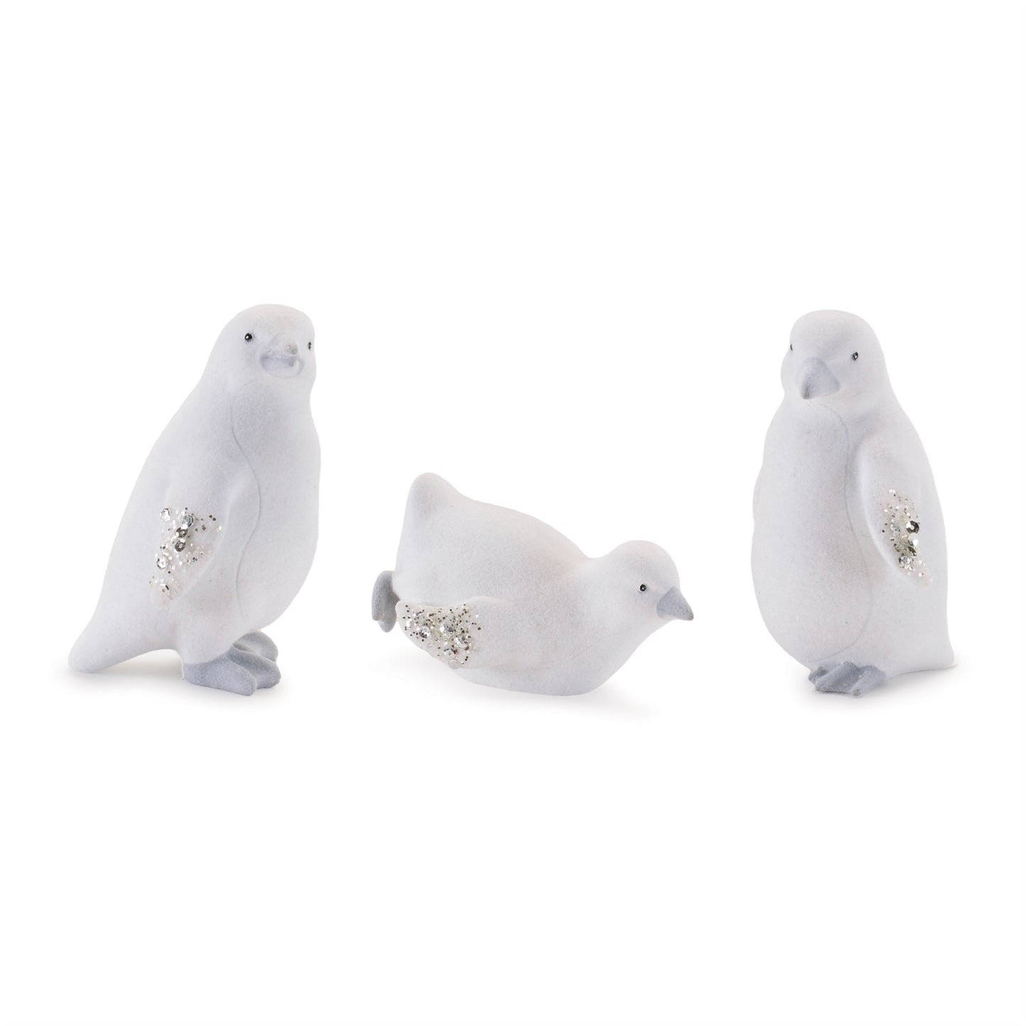 Mini White Penguin Figurines with Glitter Wings (Set of 6)