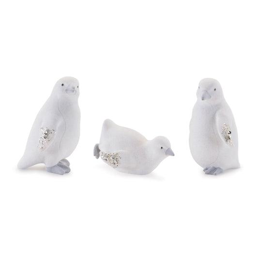 Mini White Penguin Figurines with Glitter Wings (Set of 6)