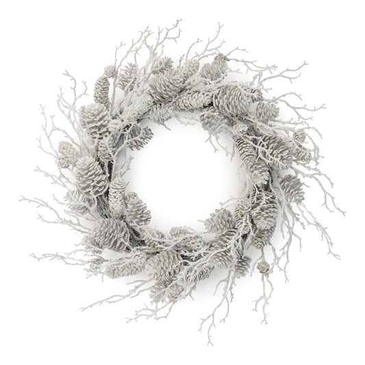 Flocked Pine Cone and Twig Wreath 24"D
