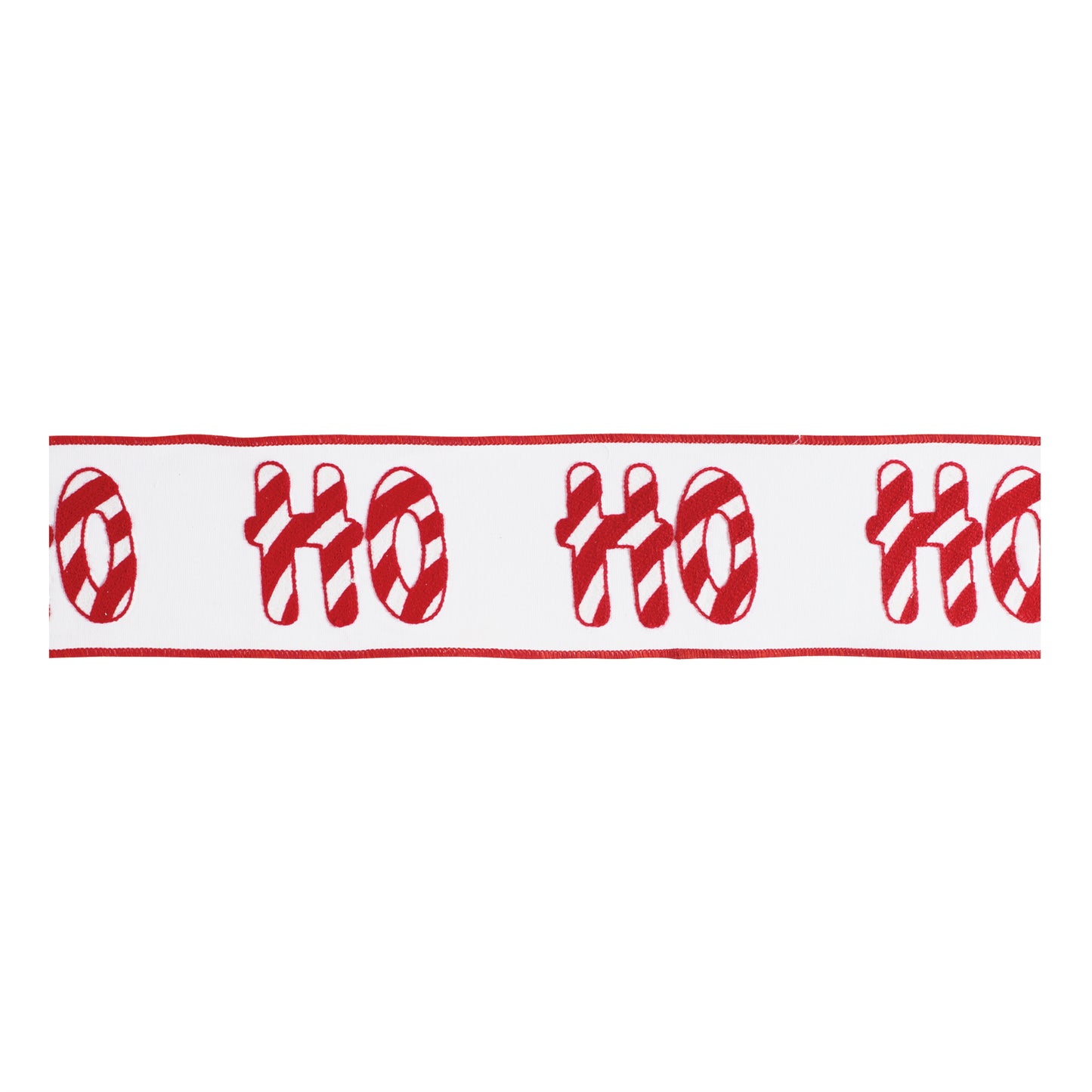 “HO HO HO” Candy Cane Wired Cotton Ribbon 4" x 5 Yds.