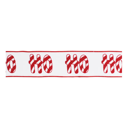 “HO HO HO” Candy Cane Wired Cotton Ribbon 4" x 5 Yds.