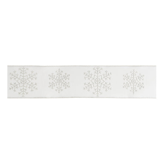 Glitter Snowflake Wired Ribbon 4" x 5 Yds.