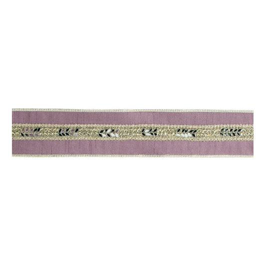 Leaf Embellished Ribbon with Metallic Trim 2.5" x 5 Yds.