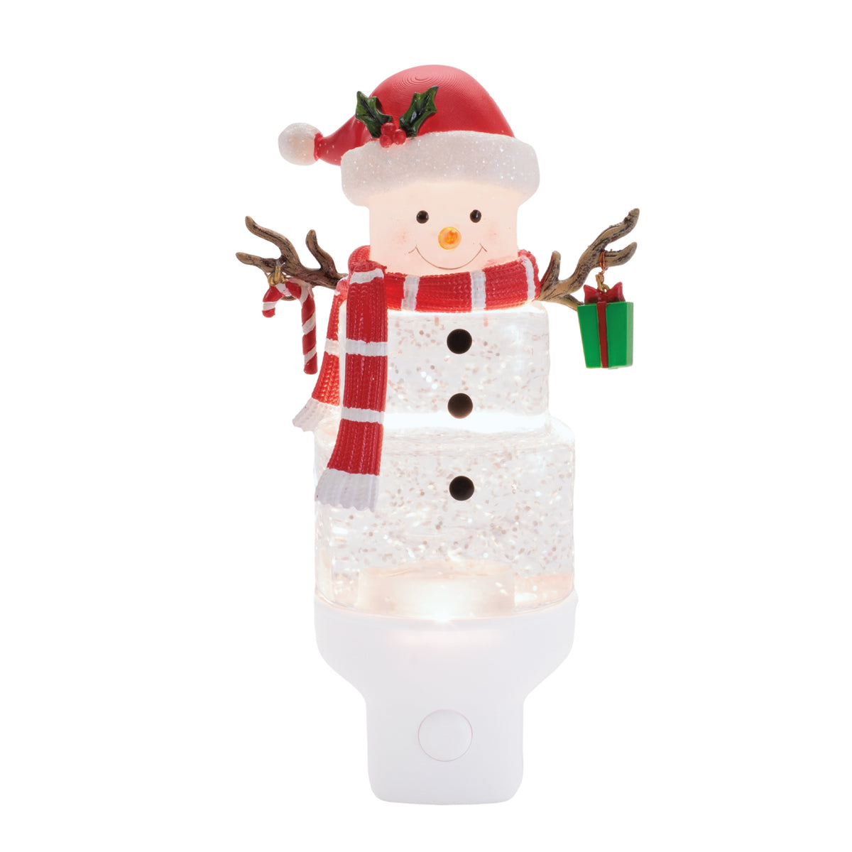 Snowman with Present Snow Globe Night Light 7"H