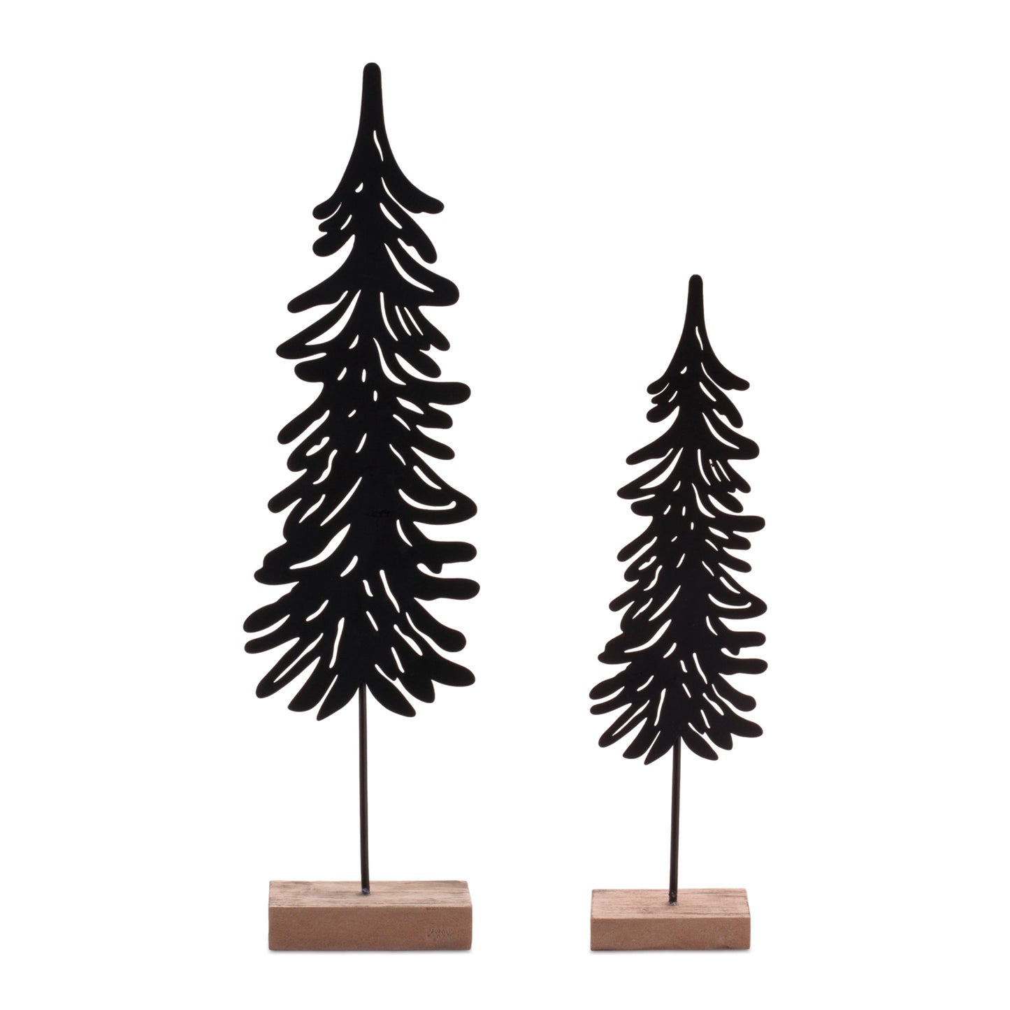 Cut-Out Metal Pine Tree with Wood Base (Set of 2)