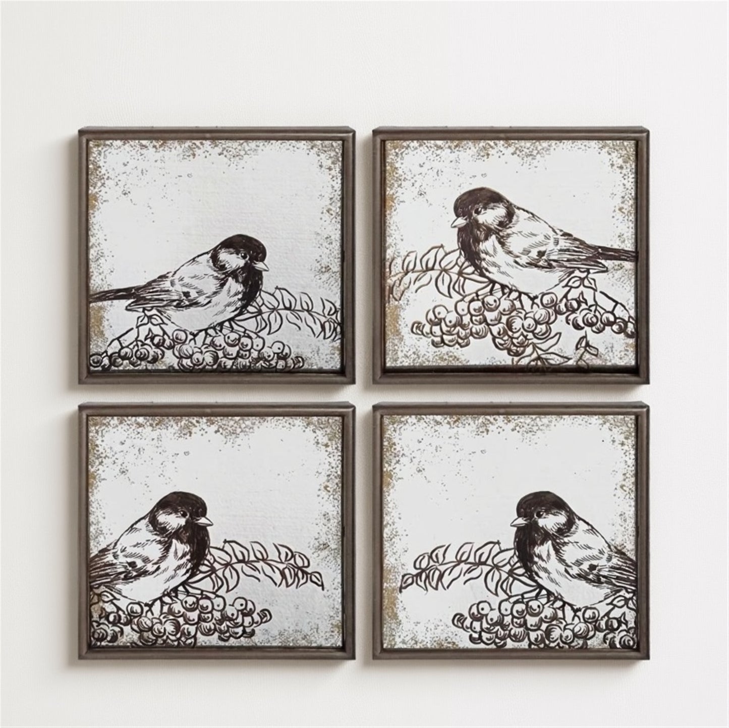 Bird Silhouette Mirror Plaques (Set of 4)