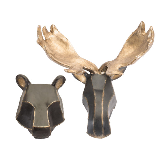 Geometric Bear and Moose Wall Mounts (Set of 2)