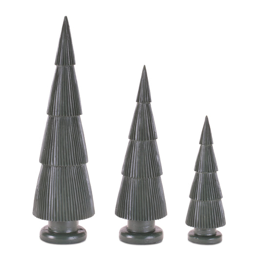 Green Ribbed Resin Christmas Tree (Set of 3)