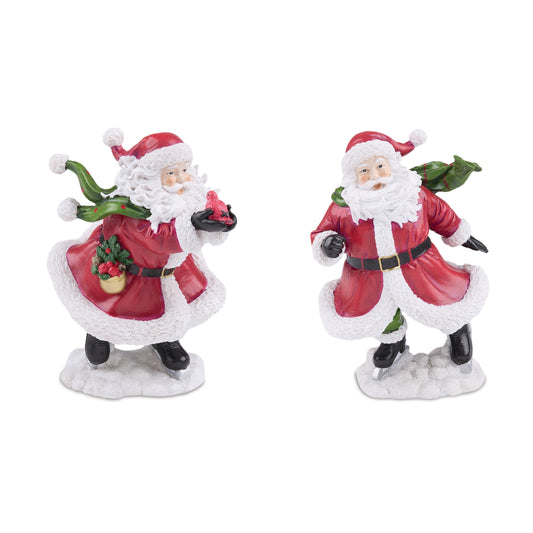 Windy Santa with Cardinal Bird Figurine (Set of 2)