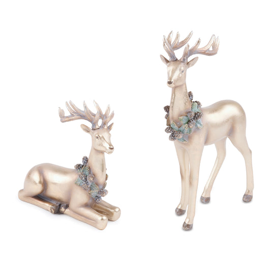 Metallic Deer with Wreath Figurine (Set of 2)