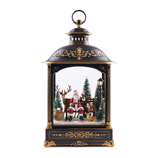 LED Lantern Scene with Santa and Woodland Animals 17.5"H