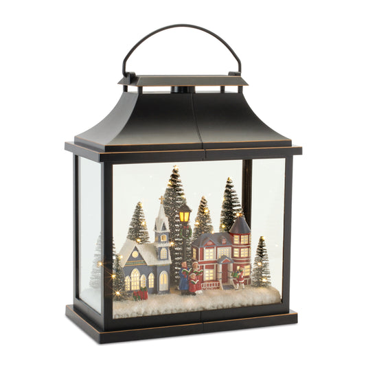LED Lantern Scene with Village and Carolers 16"H