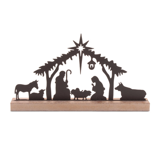Metal Nativity Silhouette with Wood Base 11.75"L