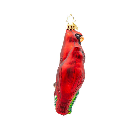 Cardinal Garden Greetings ornament pair of red cardinal birds by A Coastal Christmas