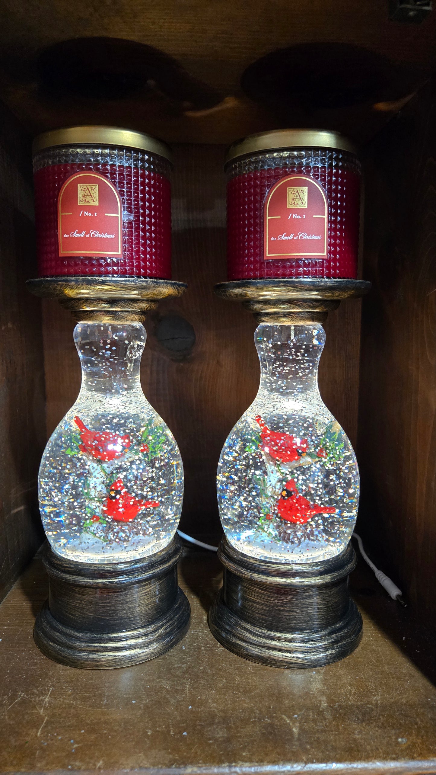 Copper Water Spinning LED Cardinal Candle Holder Set