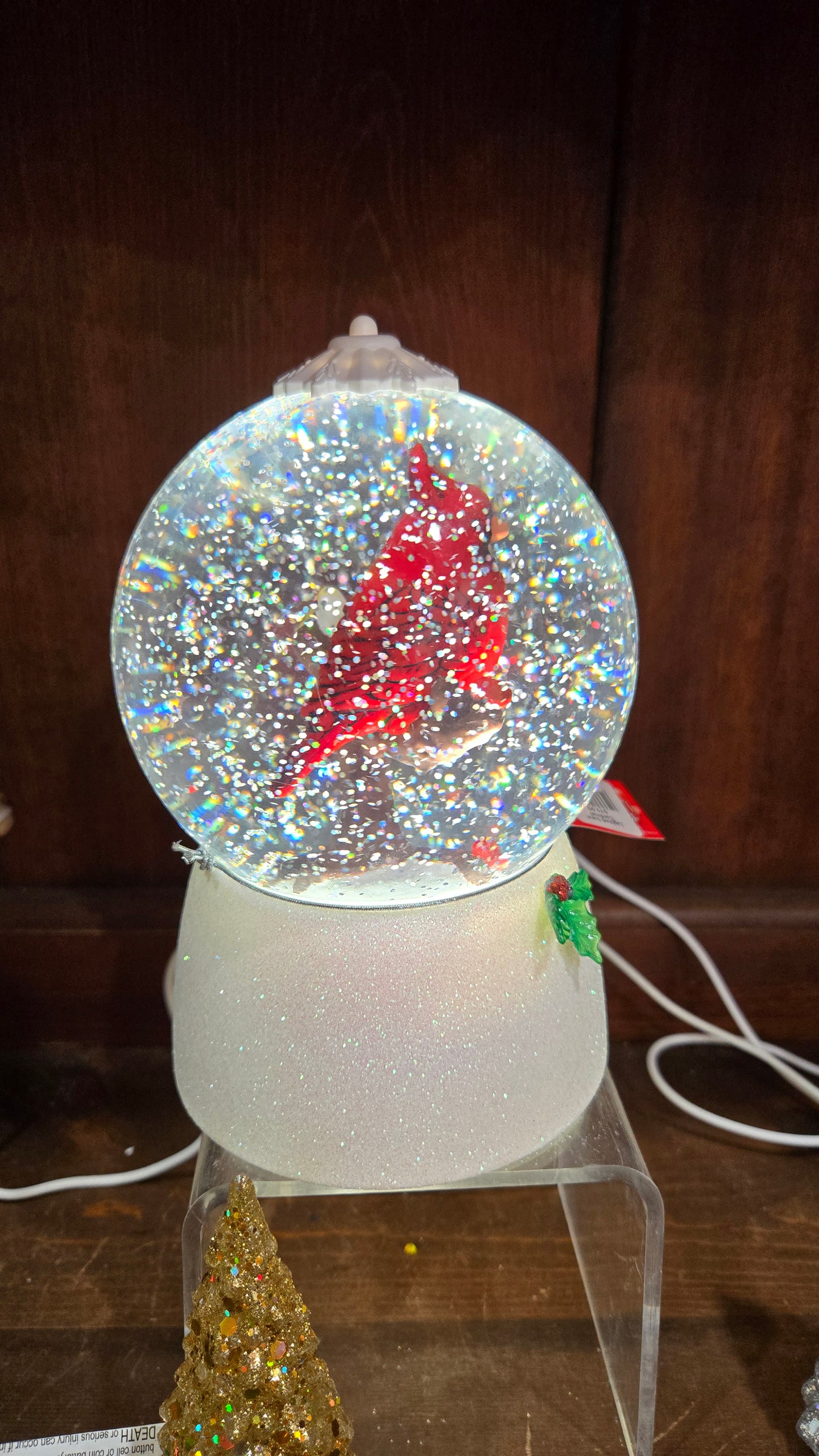 Lighted Swirl Cardinal Sno Globe