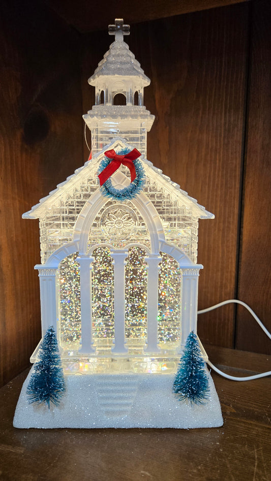 Lighted Swirl Church w/ Tree & Wreath