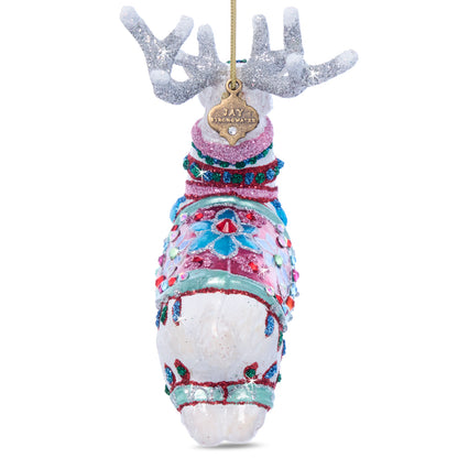 Cupid Reindeer Glass Ornament