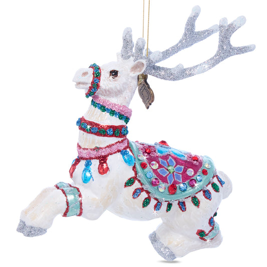 Cupid Reindeer Glass Ornament