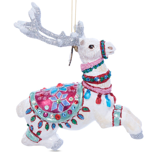 Cupid Reindeer Glass Ornament