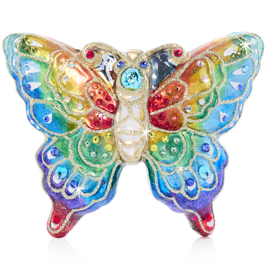 Rainbow Butterfly Glass Ornament