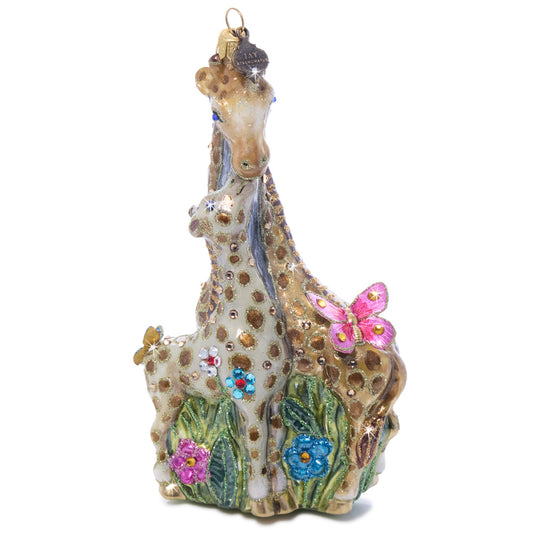 Mom and Baby Giraffe Glass Ornament