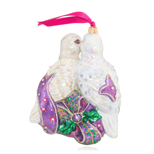 Two Turtle Doves Glass Ornament