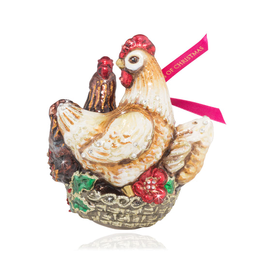 Three French Hens Glass Ornament