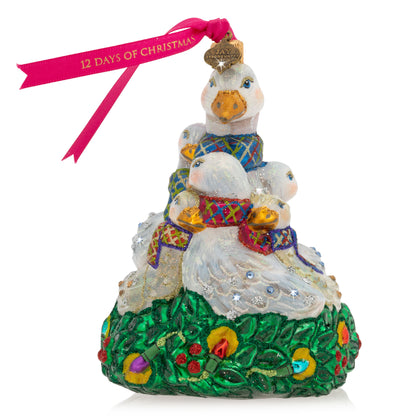 Six Geese of Laying Glass Ornament
