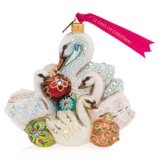 Seven Swans-a-Swimming Glass Ornament