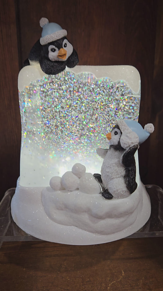 Lighted Swirl Penguins 7"H