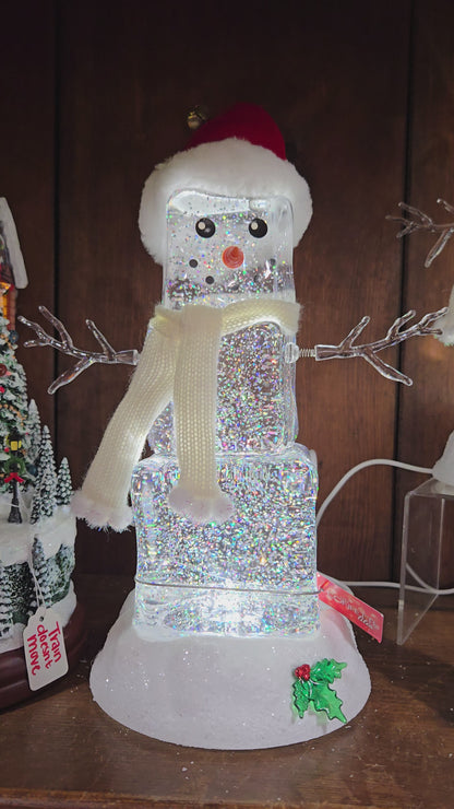 Lighted Swirl Cube Snowman Standing