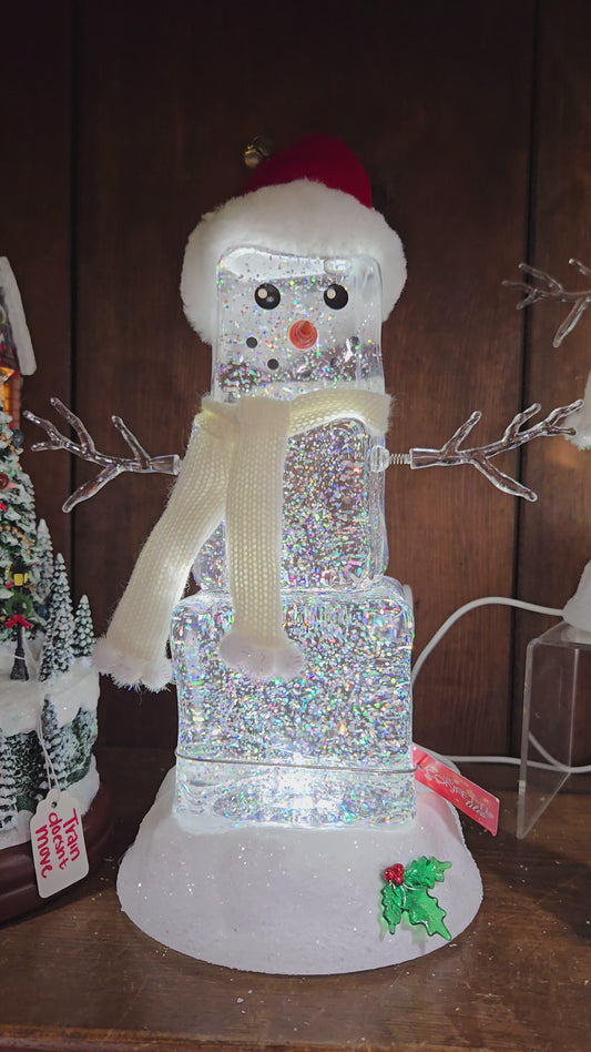 Lighted Swirl Cube Snowman Standing