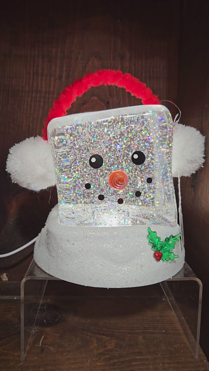 6.25" H Led Swirl Cube snowman