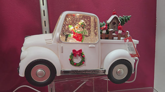 5"H lighted Swirl white truck w snowman